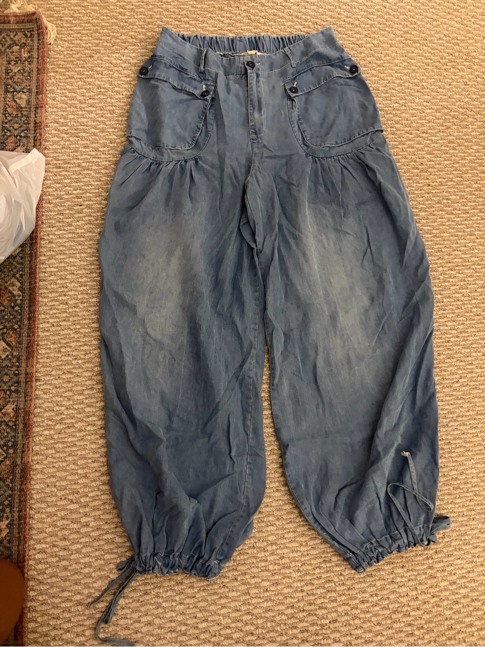 Oli & Hali Light Blue Tie-Hem Cargo Balloon Pants